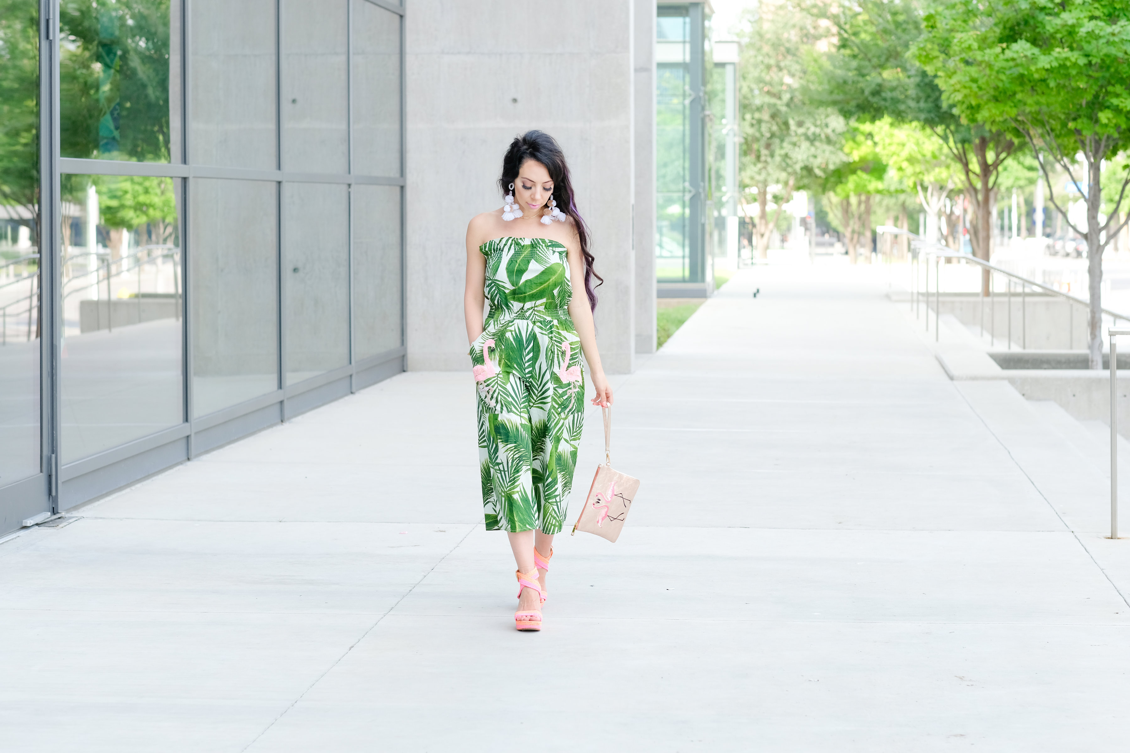 palm flamingo jumpsuit with pockets