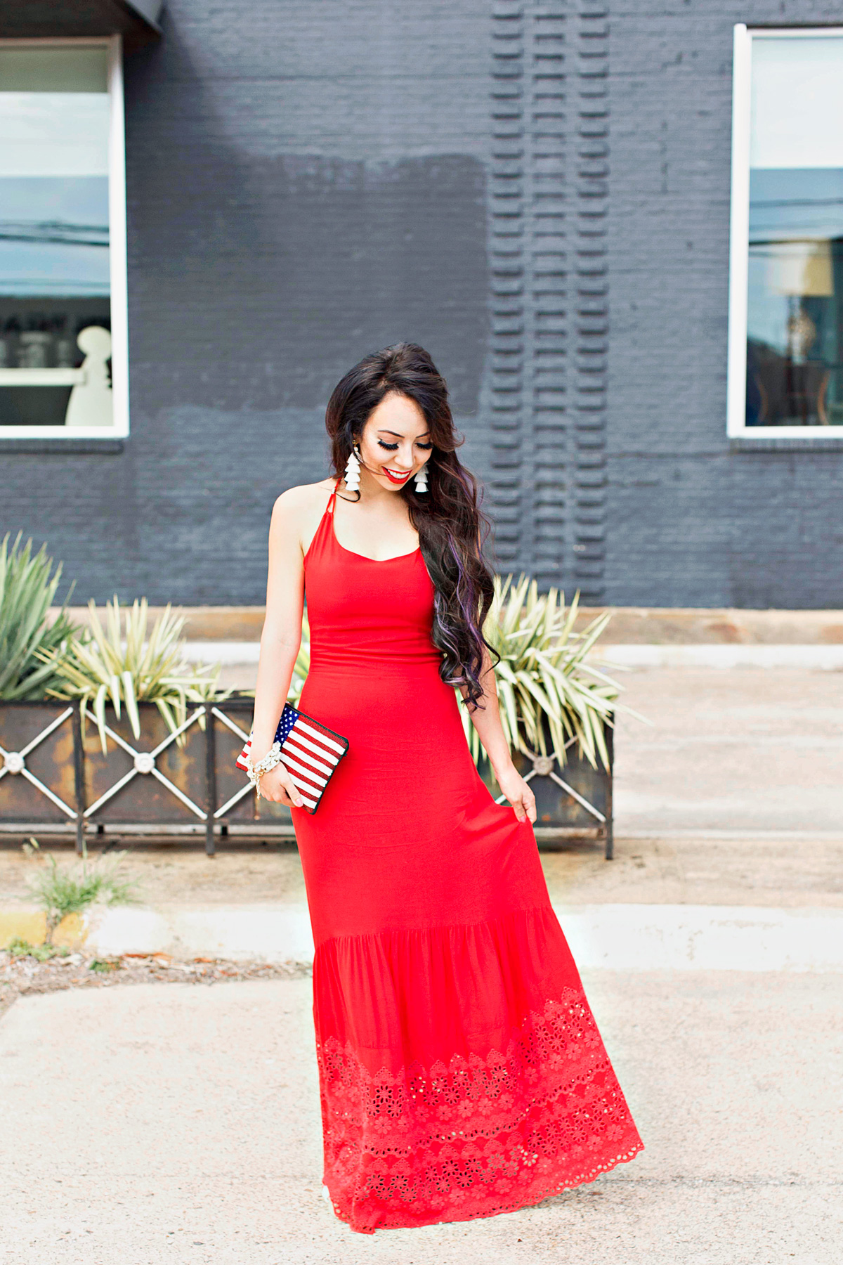 red eyelet maxi