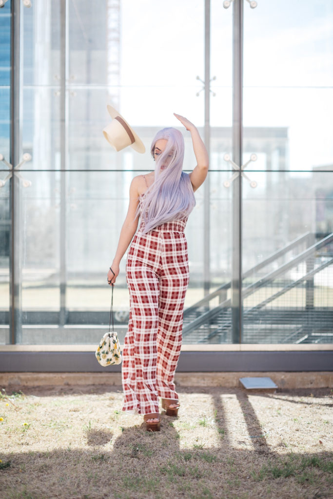 reformation jumpsuit plaid